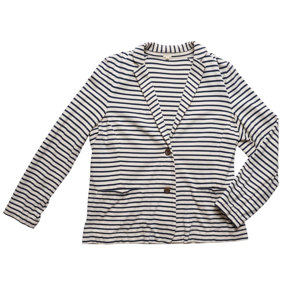 J. Crew Blazer Womens XL‎ Ivory Navy Striped Nautical Cotton Knit